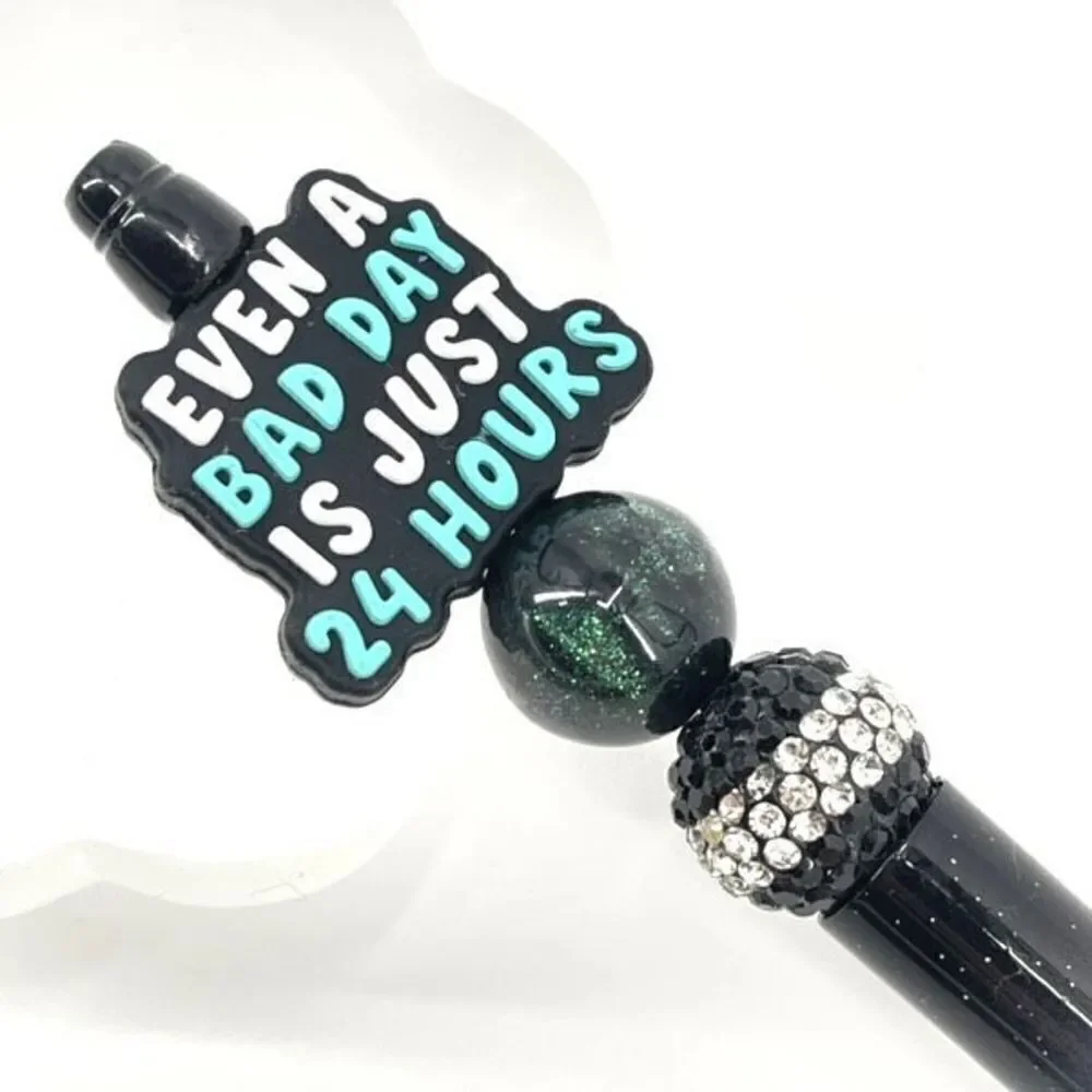 Even a bad day is just 24 hours handmade pen NEW beads rhinestone bling teal whi